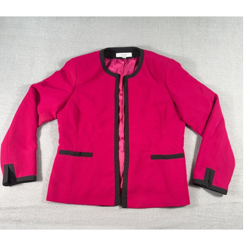 Jones Studio Fuchsia‎ Black Trim Open Front Blazer 12 Professional Work Office